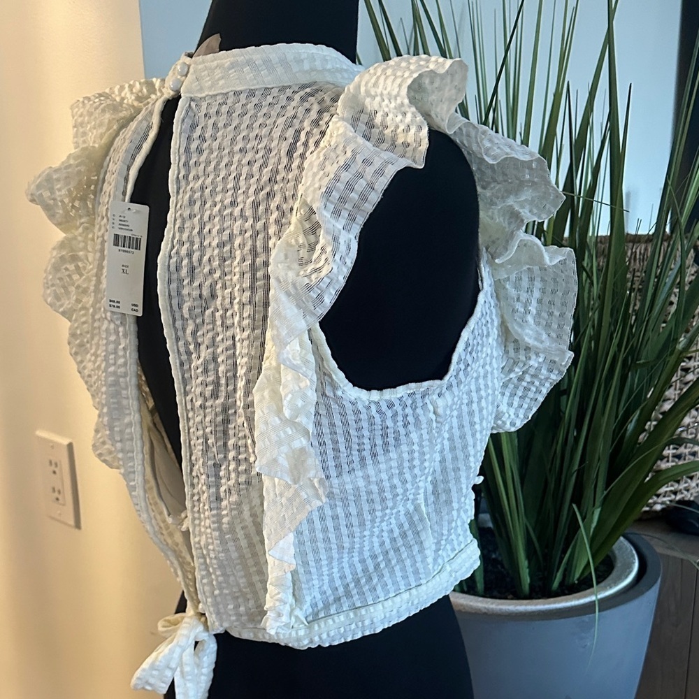 Maeve Textured Cream Ruffle Blouse - Picture 13 of 13